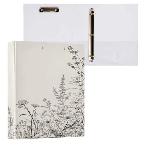 Classeur 3 anneaux à motif fleurs noir et blanc de 3,8 cm avec 2 poches intérieures pour le bureau