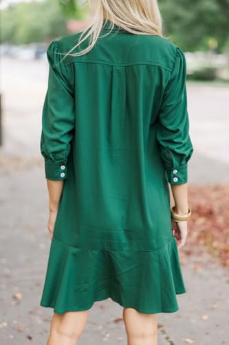 Image of YEXPINE Women's Tunic Mini Shirt Dress Cotton Linen Long Sleeve Button Up Ruffle Hem Loose Casual Summer Pockets Shift Dress