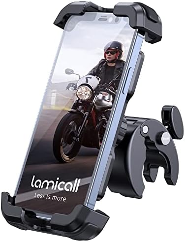 Lamicall Motorcycle Phone Mount, Bike Phone Holder - Upgrade Quick Install Handlebar Clip for Bicycle Scooter, Cell Phone Clamp for iPhone 14 Pro Max / 13/12, Galaxy S10 and More 4.7-6.8" Phone