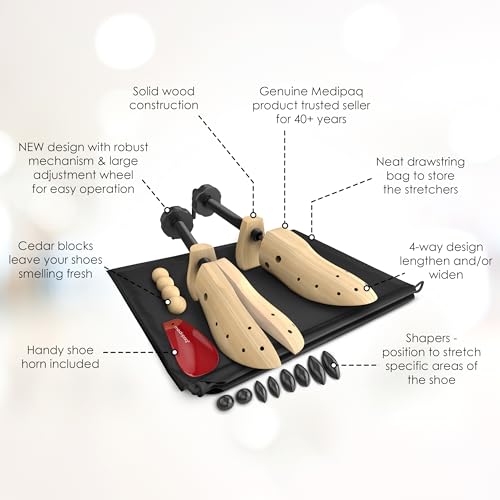 Adjustable Shoe Stretchers with Spray – 2x Wooden Trees, Cedar Balls, Plugs & Storage Bag2