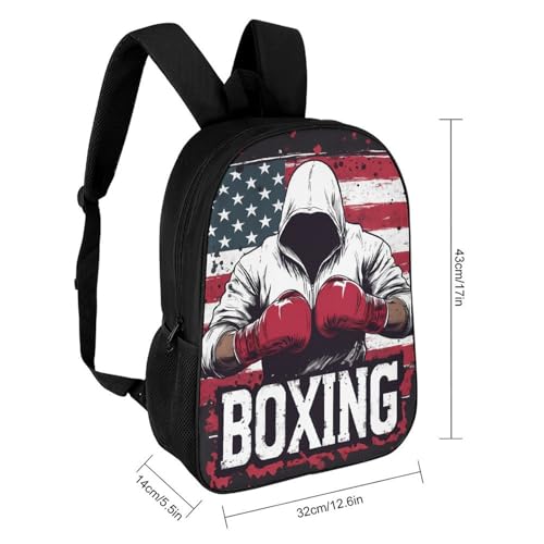 Boxing U.S. Flag Classic 17 Inch Backpack Travel Daypack Casual Shoulder Bag with Adjustable Strap for Men Women2