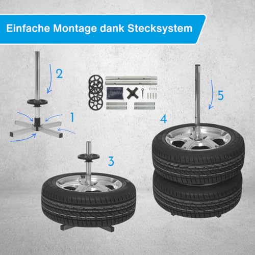 cartrend Felgenständer mit Reifenschutzhülle, Reifenständer für die Lagerung von Vier Autoreifen mit Felgen, bis Reifenbreite 225 mm