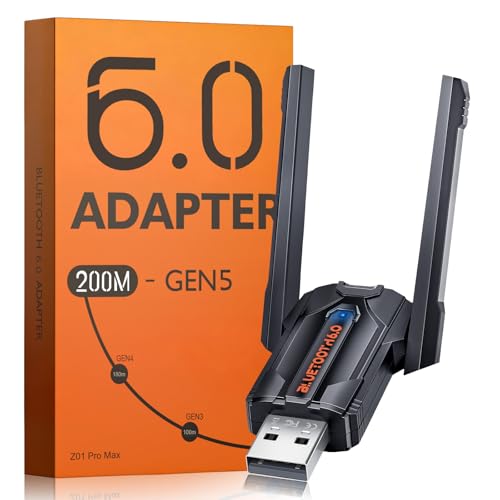 ZEXMTE Bluetooth 6.0 Adapter for PC, USB Dual-Antenna Plug & Play Bluetooth Transmitter Receiver, 200m/656FT Long Range, Realtek RTL616 Chip, EDR & BLE...
