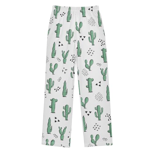 ZZXXB Cactus and Geometry Boys Long Pants Soft Trousers Elastic Waist Kids Lounge Bottoms with Pockets S-XL