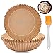 Lot de 50 feuilles de papier sulfurisé pour friteuse à air comprimé avec pinceau à pâtisserie en silicone, 16 cm filtre rond anti-adhésif pour friteuse à air panier de cuisson poêle four à micro-ondes
