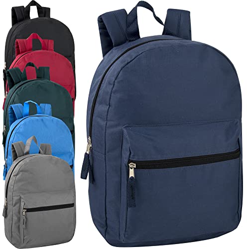 Trail maker Wholesale 15 Inch Kids Backpacks in Bulk With Padded Straps, 24 Pack Small Backpacks for Kids Bulk (6 Color Assortment)