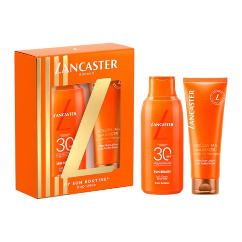 Image of Lancaster Sun Beauty Skin Care Set, Sun Beauty Body Milk SPF30 175ml, water resistant & Golden Tan Maximizer After Sun Lotion, 125 ml