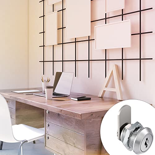 Kohree 5/8 Inch Cabinet Cam Locks Set Keyed Alike, 5 Pack Cylinder Storage Locks Secure File Drawer Dresser Mailbox Rv Compartment Lock Tool Box Replacement Hardware, Chrome-Finish Zinc Alloy, 10 Keys #TOP2