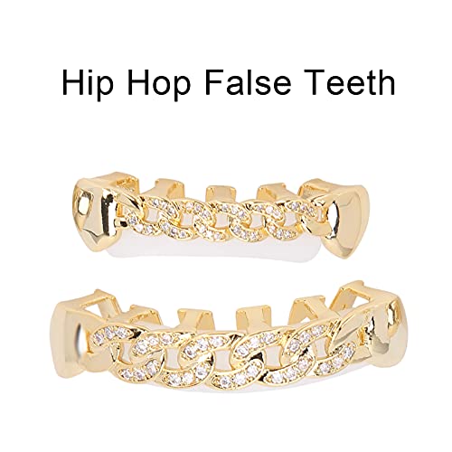 Dentes postiços hip hop, corrente oca brilhante, conjunto de dentes postiços hip hop, suporte de dec