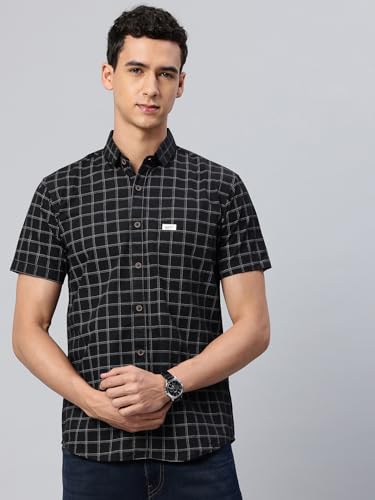 Image of Majestic Man Slim Fit Pure Cotton Half Sleeve Checked Casual Shirt