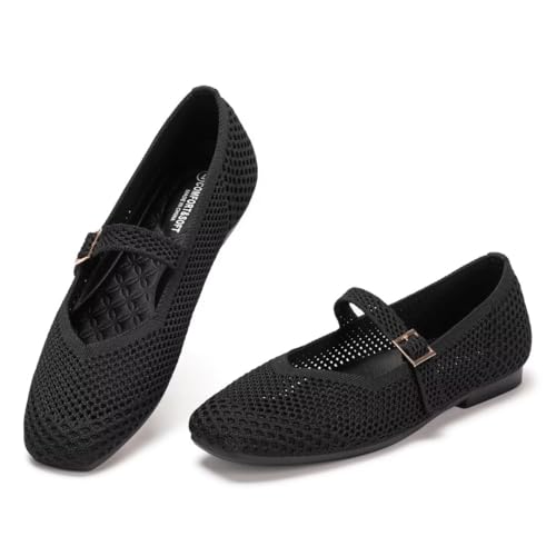 Frank Mully Womens Casual Flat Shoes Square Toe Shoes Knitted Mesh Flat Comfort Work Flat Shoes for Daily Washable4