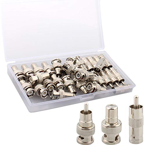 VISSQH 30 pcs kit connecteur vidéo BNC vers RCA, 10pcs BNC mâle à RCA mâle,10pcs BNC femelle vers RCA mâle,10pcs BNC mâle vers femelle RCA pour câble vidéo coaxial