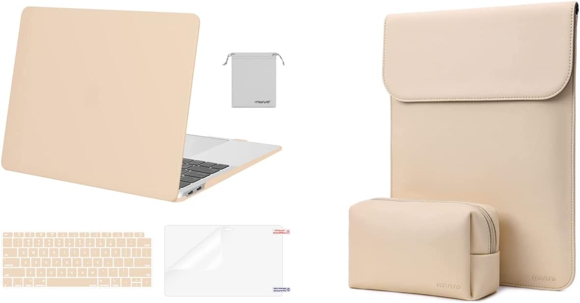 MOSISO Compatible with MacBook Air 13 inch Case 2022, 2021-2018 A2337 M1 A2179 A1932, Faux Suede Leather Laptop Sleeve with Small Bag&Keyboard Cover&Screen Protector&Storage Bag, Apricot