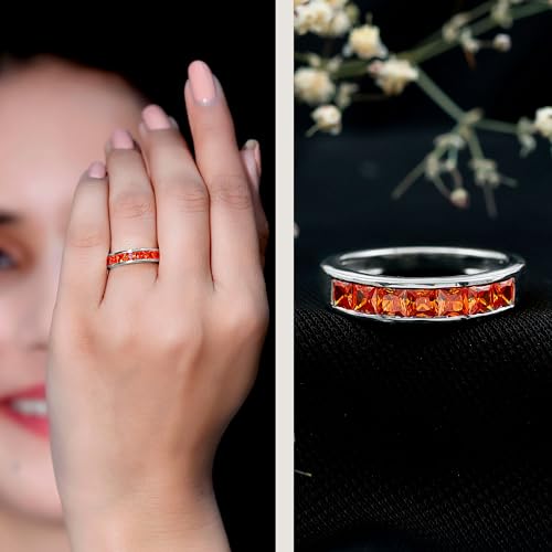 Certified Lab Grown Orange Sapphire Anniversary Band, AAAA Quality, Princess Cut Wedding Ring for Women - Ready To Gift2