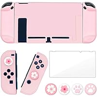 OLDZHU Pink Dockable Protective Case Cover Compatible with Nintendo Switch Joy-Con Controllers,with Glass Screen Protector and 4 Thumb Grips,Shock-Absorption and Anti-Scratch