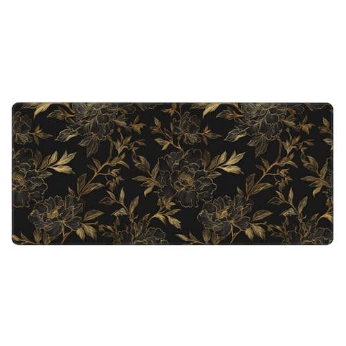 Image of Black and Gold Flowers Extended Gaming Mouse Pad, with Stitched Edges Large Mouse Pad Desk Protector, Rubber Base Mousepad Keyboard Mouses Mat for Work Game Office Home- 32 inch X 12 inch Inch,E143
