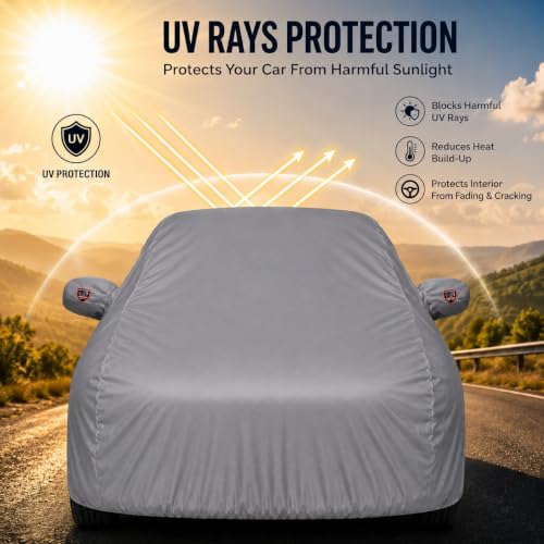 Image of Autofurnish Aero Series Car Cover for Hyundai Santro 2018 (100% Waterproof, Triple Stitched, Bottom Elastic,Secure Buckle Strap,Precision-Fit & Breathable Fabric, Car Body Cover) Colour: Grey