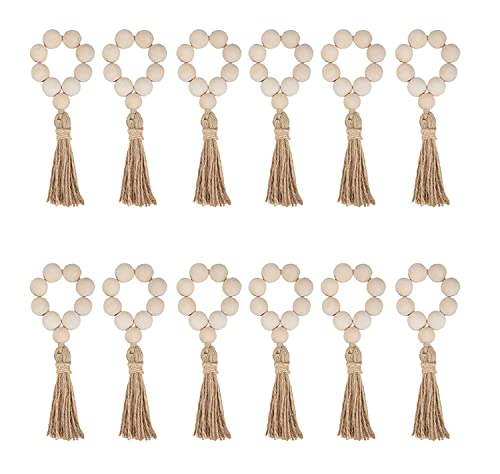 Uposao Wood Bead Napkin Rings Set of 12