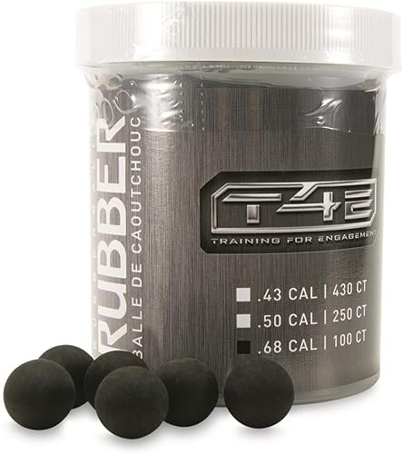 T4E Premium Rubber Ball Ammo for Paintball Guns, Black, .68 Caliber, 100 Count