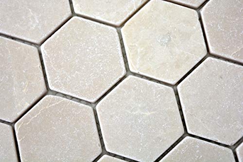 Piastrelle a mosaico, marmo naturale, beige esagone, marmo botticino Antico, MOS42-1212