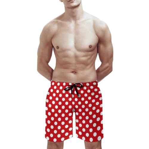 Hawaiian Shorts for Men - White Polka Dot Bright Red Print Quick Dry Mens Swim Trunks Bathing Suits with Mesh Lining2