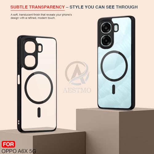 Image of AESTMO Oppo A6S 5G / Oppo K14X 5G / Oppo A6X 5G Back Cover | 360 Protection | Crystal Clear Hard Back Transparent | Compatible with MagSafe Accessories (PC+TPU, Black Bumper)