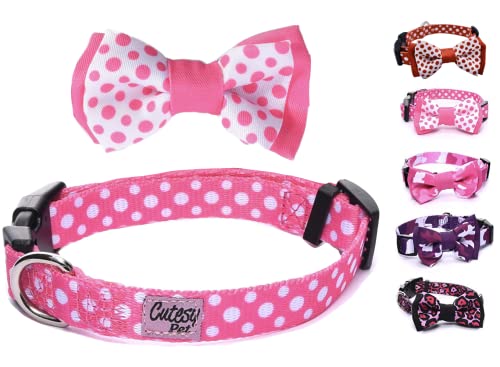 Cutesy Pet | Designer Dog Collar With Adjustable Bow | Comfortable And Strong | Durable And Cute And Made For Adventure | 5 Designs In 4 Sizes | Small, Medium, And Large Dogs | Pink Polka Dots | Small #TOP2