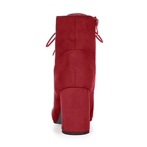 Allegra K Women Round Toe Chunky High Heel Lace Up Red Booties 7 M US