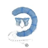 Cat Ear Headband and Furry Long Tail Costume Set for Women Halloween Costumes, Neko Animal Cosplay Accessories (Blue)