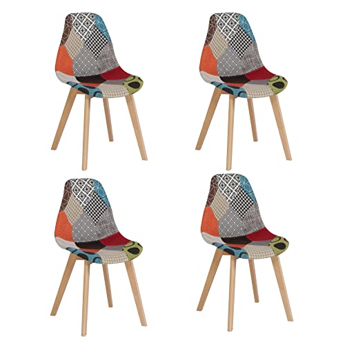 EGOONM Lot de 4 Chaise Patchwork Design Rétro,Chaises de Salle à Manger rembourrées avec Pieds en hêtre,Convient pour Salle à Manger Restaurant Salon (Rouge 01)