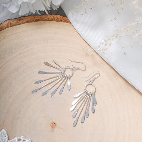 AeraVida Shimmering Fan Statement Sterling Silver Dangle Boho Earrings, 0.79x2.28 in4