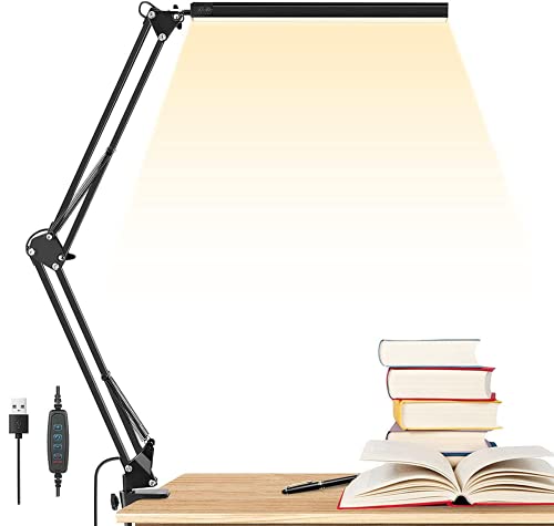 GUUKIN LED Schreibtischlampe mit Klemmbar, Dimmbar USB Architektenlampe Tischlampe mit Schwenkarm, 3 Farbtemperaturen 10…