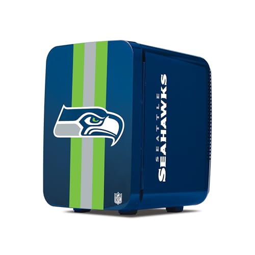 Image of Ukonic NFL Seattle Seahawks 15-Can Mini Fridge 10L - AC /DC Powered, Official Team Colors & Logo, Portable Cooler for Tailgates, Home, Office, or Car