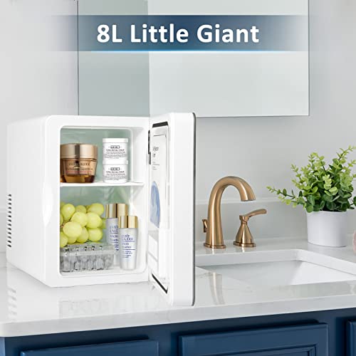 Image of Mini Fridge 8L, Makeup Skincare Fridge 110V AC / 12V DC Portable Small Refrigerator Cooler Warmer for Skin Care, Cosmetics, Beverage, Desktop Accessory for Home Office Dorm Travel