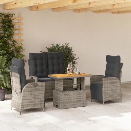 YunCangg Juego de 4 sillas de jardín con cojín, polirratán, resistente a la intemperie, plegable, para terraza, balcón, exterior, con mesa, silla, banco, ideal para jardín, porche, relax