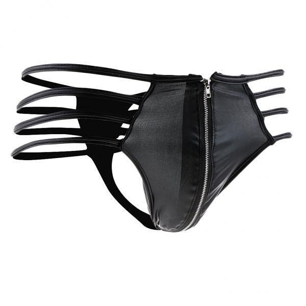 ecomistiq BNF® 3xMen Black PU Leather Thong Front Zip T Back Underwear Underpants-picture-58