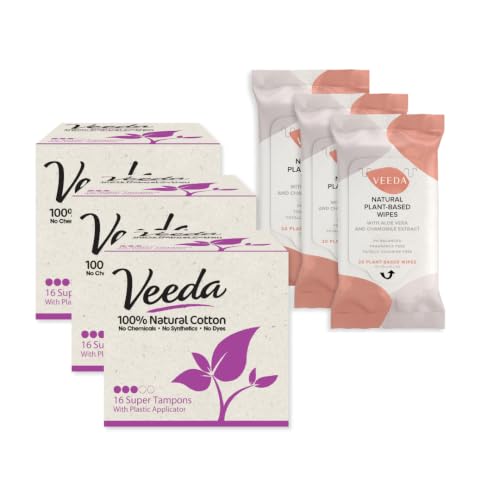 Image of Veeda Feminine Care Bundle: Super Cotton Tampons + Wipes, 108 Count