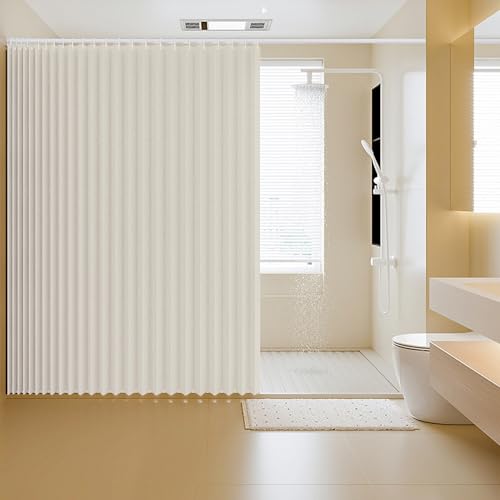 Cortina de ducha magnética plegable impermeable con ganchos, de poliéster a prueba de salpicaduras, mampara de ducha para baño, color beige, 150 x 200 cm, fácil de instalar y