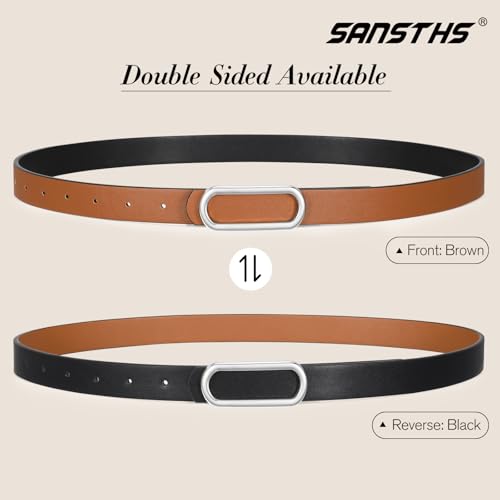 SANSTHS Skinny Reversible Belts for Women, Two-in-one Women Thin Belt for Dresses Jeans Pants with Gold Buckle