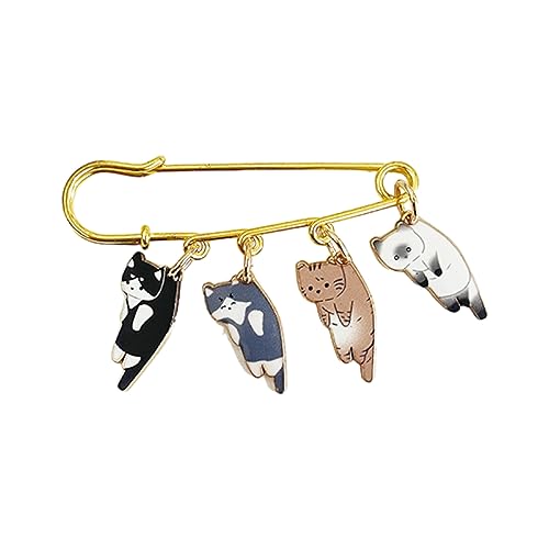 Image of Lovely Cat Charms Gold-Tone Safety Pins - Calico, Ginger, Siamese Cat Dangle Accessory Brooch Pin for Cat Lover Gift