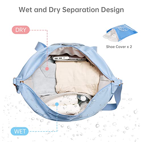 Gym Bag For Women, Sports Travel Duffel Bag With Usb Charging Port, Weekender Overnight Bag With Wet Pocket And Shoes Compartment For Women Travel, Gym, Yoga (Blue) #TOP3