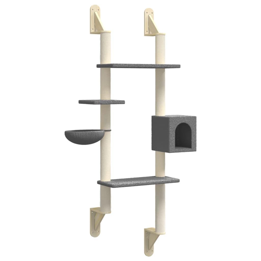 vidaXL Albero per Gatti con Tiragraffi a Parete Grigio Scuro 180 cm, tiragraffi per gatti, mobili per gatti, torre per gatti a parete, torre per gatti