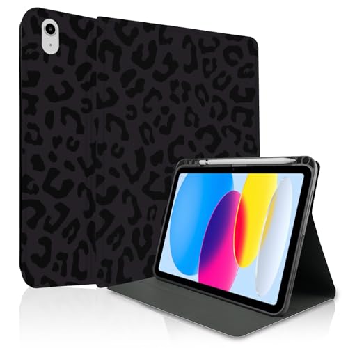 TopPerfekt Case for iPad 11th (A16) 11-inch 2025 / for iPad 10th Generation 10.9-inch 2022 Stand Folio Case Cover with Pencil Holder for Kids Boys Girls Anti-Slip and Anti-Shock - Leopard Black