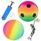 Bouncy Kickball, Regenbogen Strand Ball, 2 Stück PVC Regenbogen Ball Trainingsball mit Pumpe Wasserball Strandball Kinder Spielball Wasserball Bouncy Balls für Backyard Park Beach Drinnen Draußen Fun