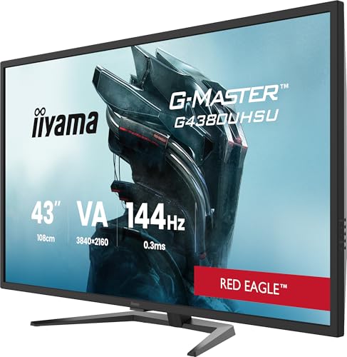 iiyama G-Master G4380UHSU-B2 43" VA, 144 Hz, 0,3 ms (MPRT), 4K UHD, FreeSync Premium, 2 x HDMI 2.1/DP/USB/USB-C (7,5 W), 2 x Haut-parleurs 7 W, télécommande