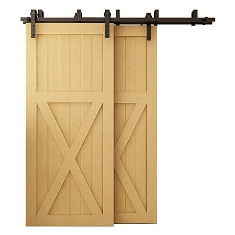 TSMST 244CM/8FT Bypass Sliding Barn Door Hardware Kit Track Roller Closet Accessory for Double Door Cover