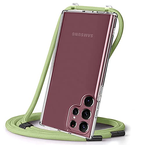 Caroki Crossbody Case For Samsung S22 Ultra, Crossbody Phone Cover With Adjustable Nylon Neck Strap Clear Transparent Phone Case-Green #TOP10