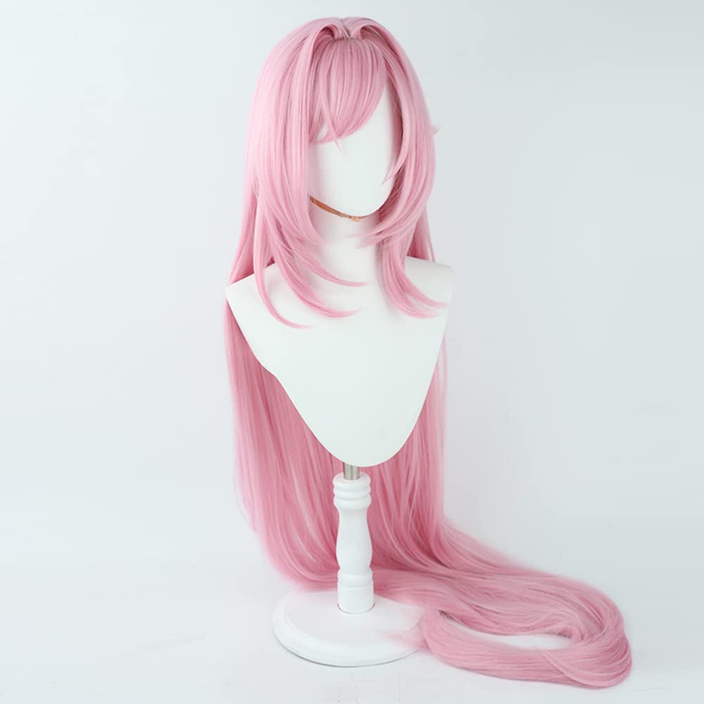 Wig Pink Straight Long Synthetic Hair 120cm Lifelike Party Natural Cosplay Wigs with Bangs (B)