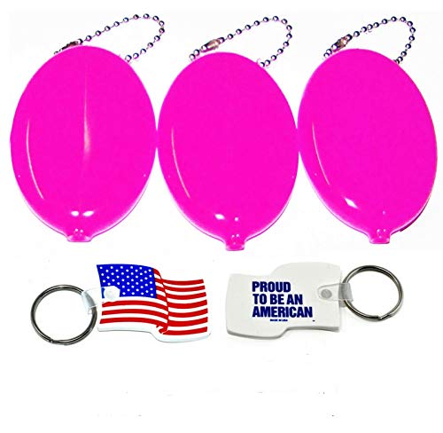 3 Oval Squeeze Coin Holders with 1 Bonus Flag Key-Ring Made in the USA (Pink)