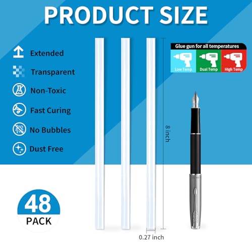 Phinus 48 Pack Mini Hot Glue Sticks, 8" Long x 0.27" Diameter Clear Glue Sticks for Glue Gun, EVA Clear Glue Gun Sticks, Hot Glue Gun Sticks for DIY Craft Sticky Projects & More - Image 2